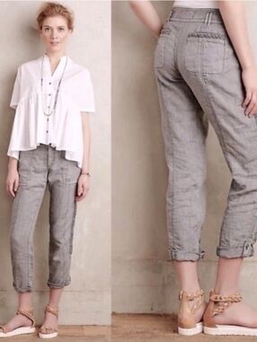 Anthropologie Hei Hei Marlena Crochet-Trim Linen Cargo Pants 27
